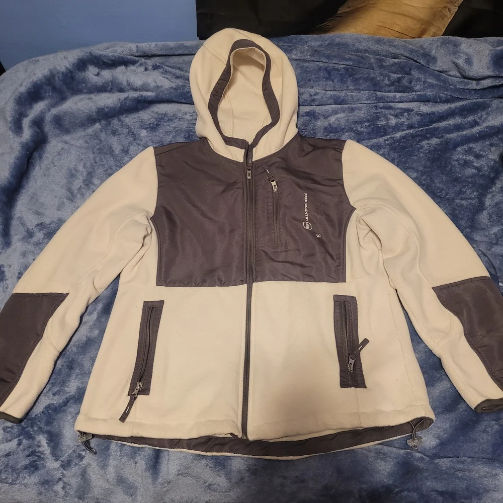 Free Country Cream and Gray Hooded Jacket - Picture 1 of 5